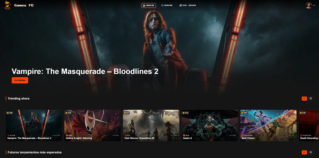 Games: app de César Sobrino con React para seguimiento de videojuegos